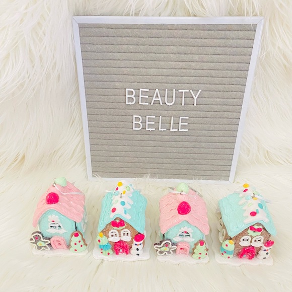 Holiday Pastels Candy Land Gingerbread House Christmas Ornaments Set